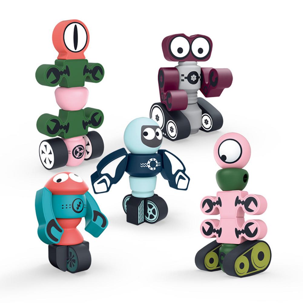 Magnetiske robotter børn magnetiske blokke sæt stabling robotter legetøj pædagogisk legesæt til drenge piger: Flerfarvet