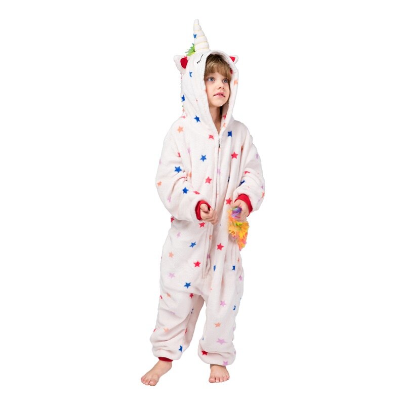 Unicorn Kigurumis Children Kids Onesie Animal Pajama Lovely Cute Stars Print Overalls Girls Winter Warm Soft Sleepwear