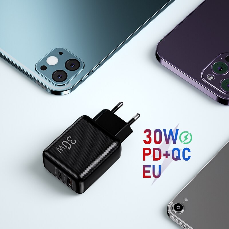 Ładowarka sieciowa 45W GaN ładowarka USB szybka ładowarka do telefonu iPhone Samsung iPad Laptop PD USB C szybka ładowarka 3.0 typ C Adapter: Black EU 30W