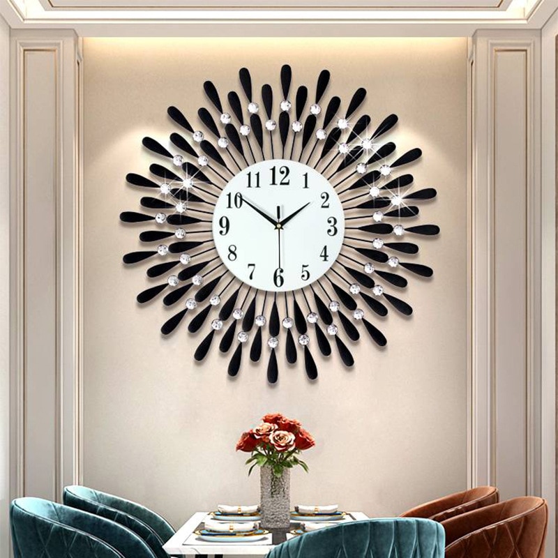 Nyligt 3d store vægur krystal sol moderne stil lydløse ure til stuen kontor boligindretning digital vægur