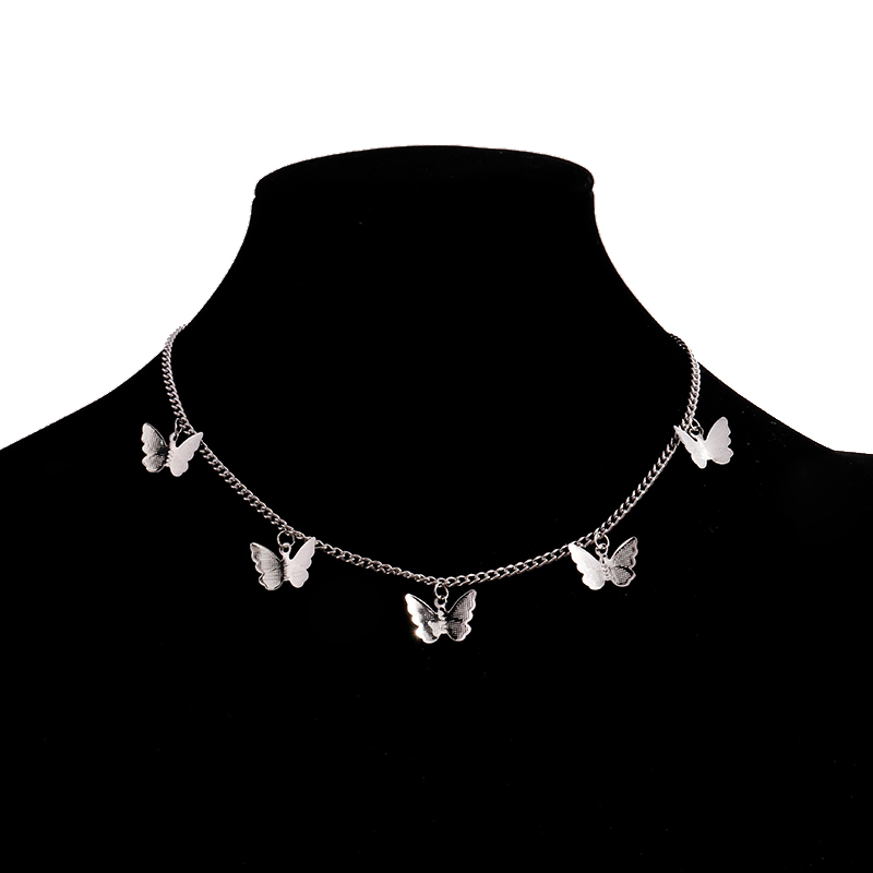 3D Vlinder Kwasten Kettingen Voor Vrouwen Metalen Dier Hanger Goud Zilver Kleur Ketting Choker Ketting Party Sieraden: Silver Color