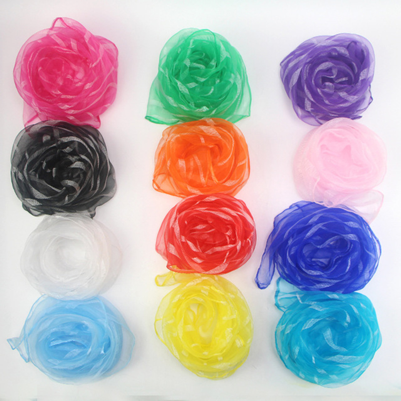 60*60 cm femmes rayé foulard bonbons couleur unie écharpes 20 pcs/paquet en mousseline de soie Nylon enfants Performance variété spectacle danse écharpes