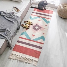 Retro boheme håndvævet bomuldslinned tæppe kvast sengetæppe geometrisk gulvmåtte lange tæppetæpper stue hjemmeindretning: 02 / 60 x 150