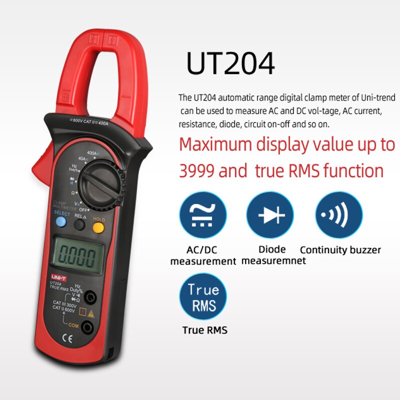 UT203 400-600A Digitale Stroomtang DC Spanning AC DC Weerstand Capaciteit Frequentie Temperatuur Connectiviteit Diode