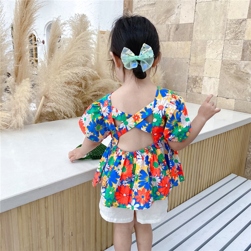 Sommer piger blomstret bluse børn rygløse bluser