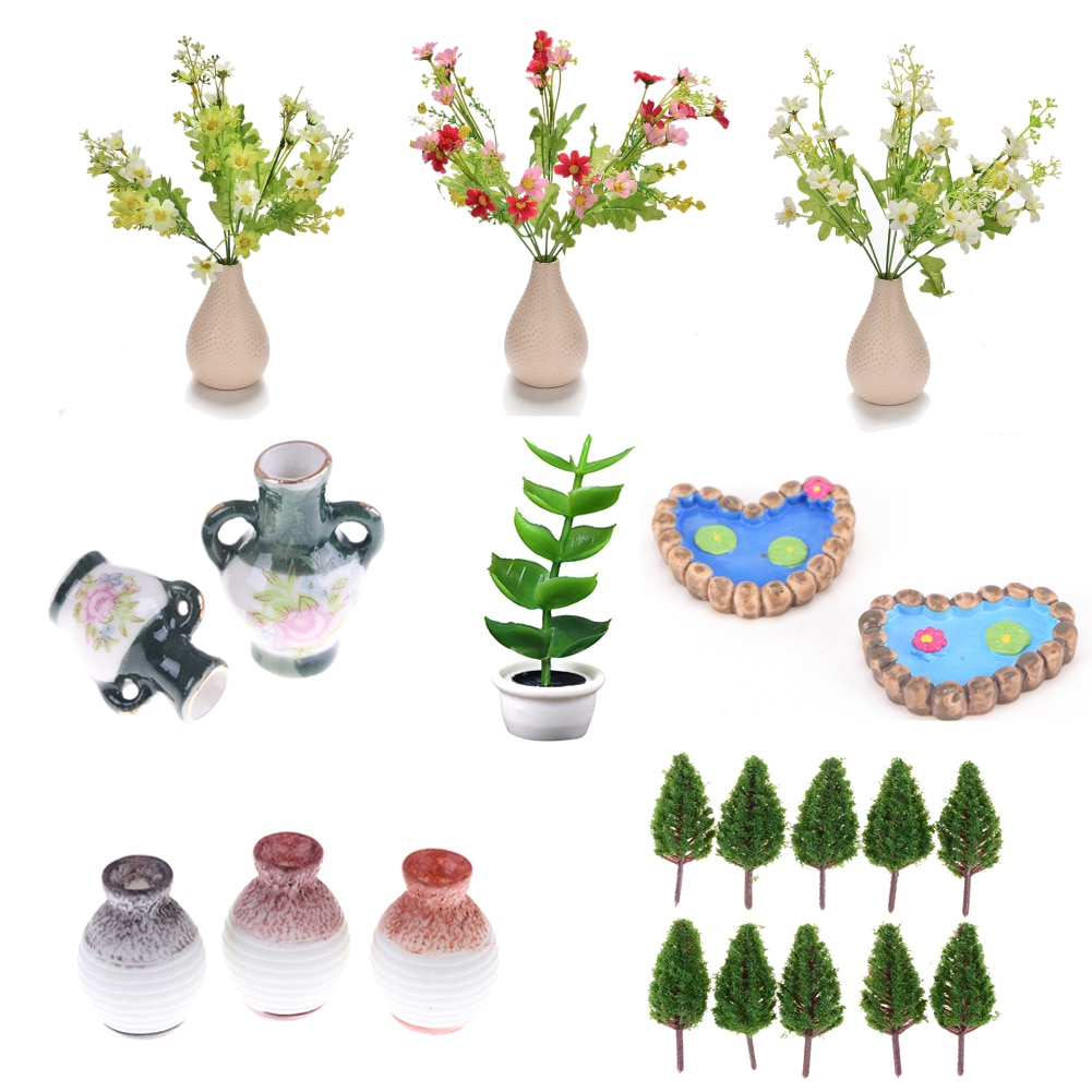 Til diy mikro landskab have potteplante blomster træ kasser planter dekoration tilbehør model dukkehus