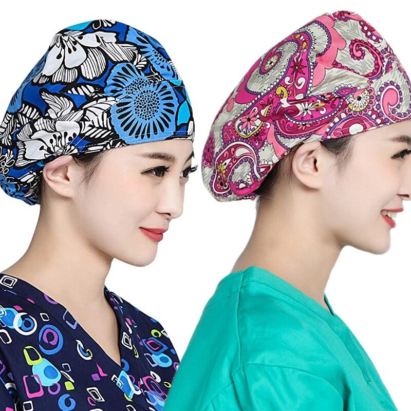 Female Scrub Hat Nurse Hat Adjustable Sweat Band Fluffy Cap Isolated Work Cap Protective Cap