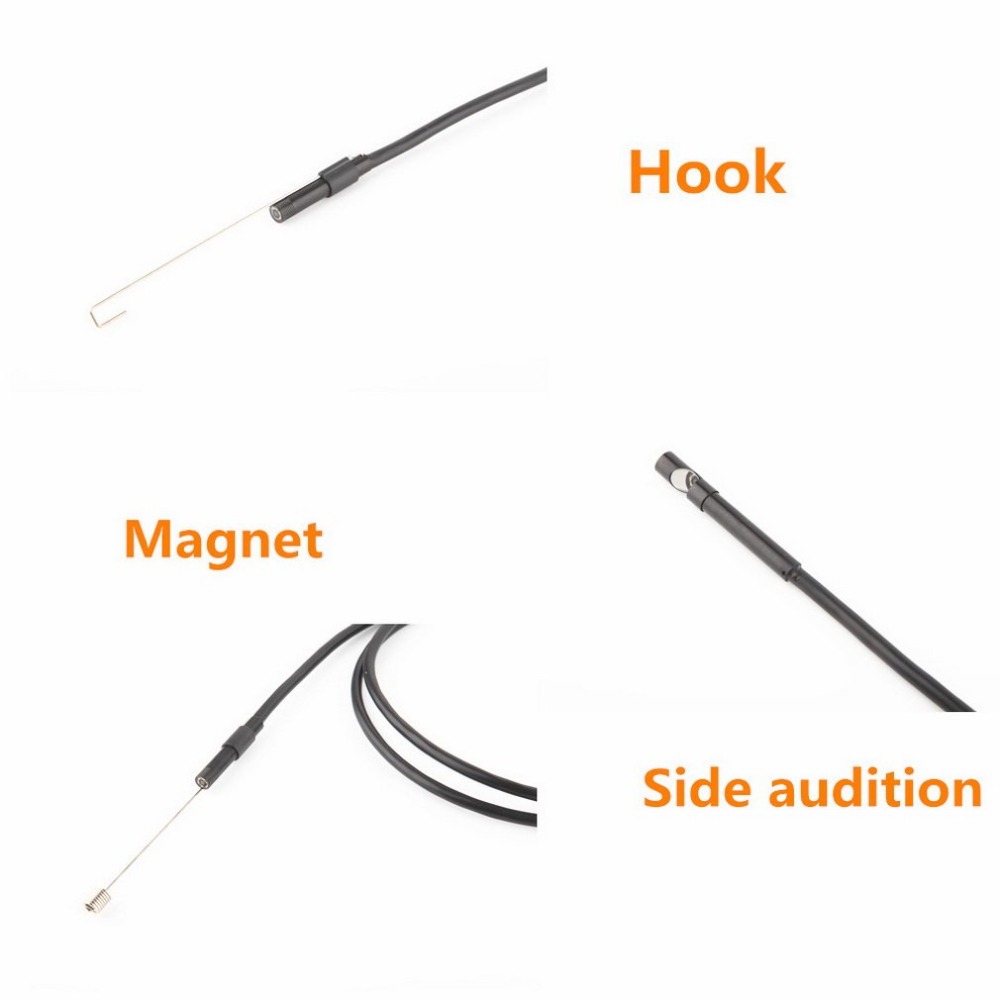 Câble d'objectif noir 6 LED 7mm, Mini caméra endoscopique d'inspection étanche USB pour Android Endoscope 640*480 téléphones/1280*720 PC