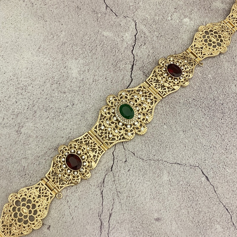 Corset taille voor marokkaanse algerijnse bruiloftssieraden met metalen kristal riemketting met verstelbare lengte