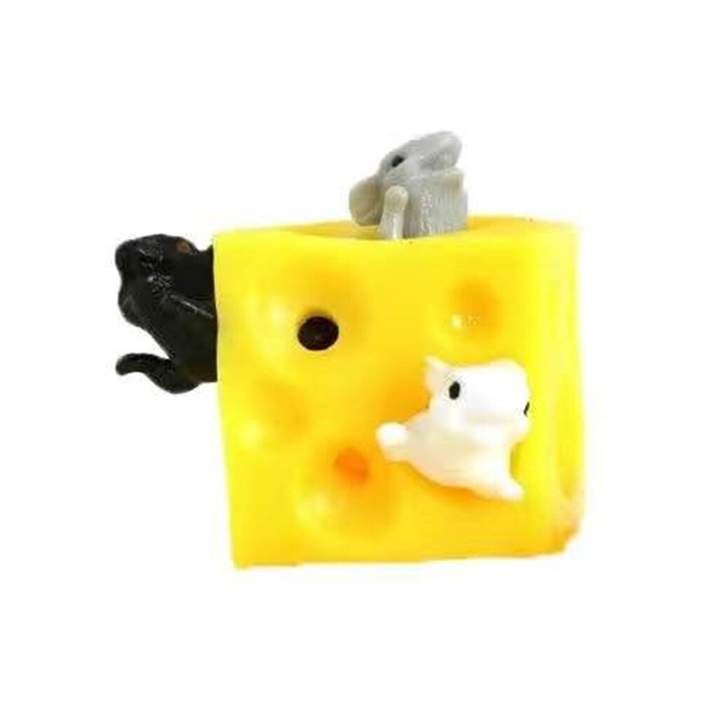 Maus und Käse Spielzeug Trägheit Verstecken und Suchen betonen Linderung Spielzeug 1 Squishable Figuren Und Käse Block Stressbusting Zappeln Spielzeug: Weiß und Schwarz Mäuse