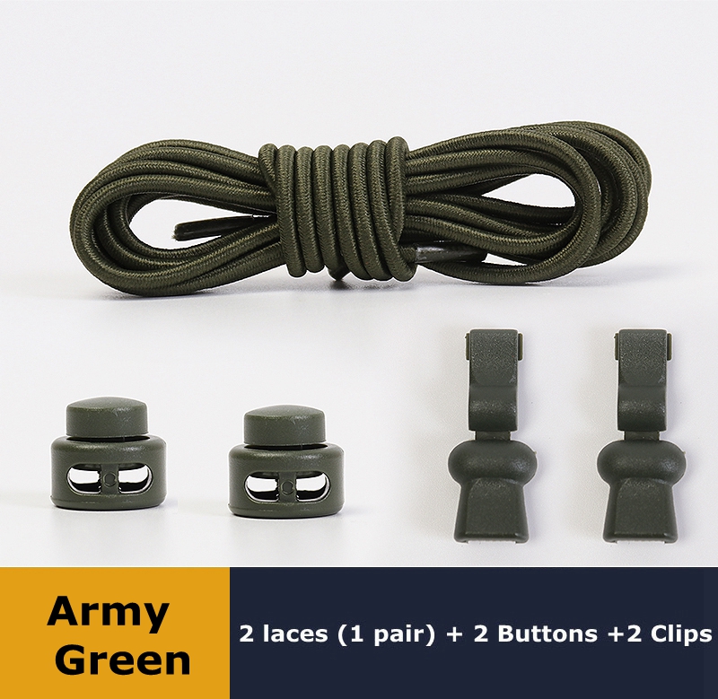 No Tie Shoelaces Round Elastic Shoe Laces Plastic Snap Lock Suitable For All Shoes Adult Children Walking Sports Lazy Lace: army green