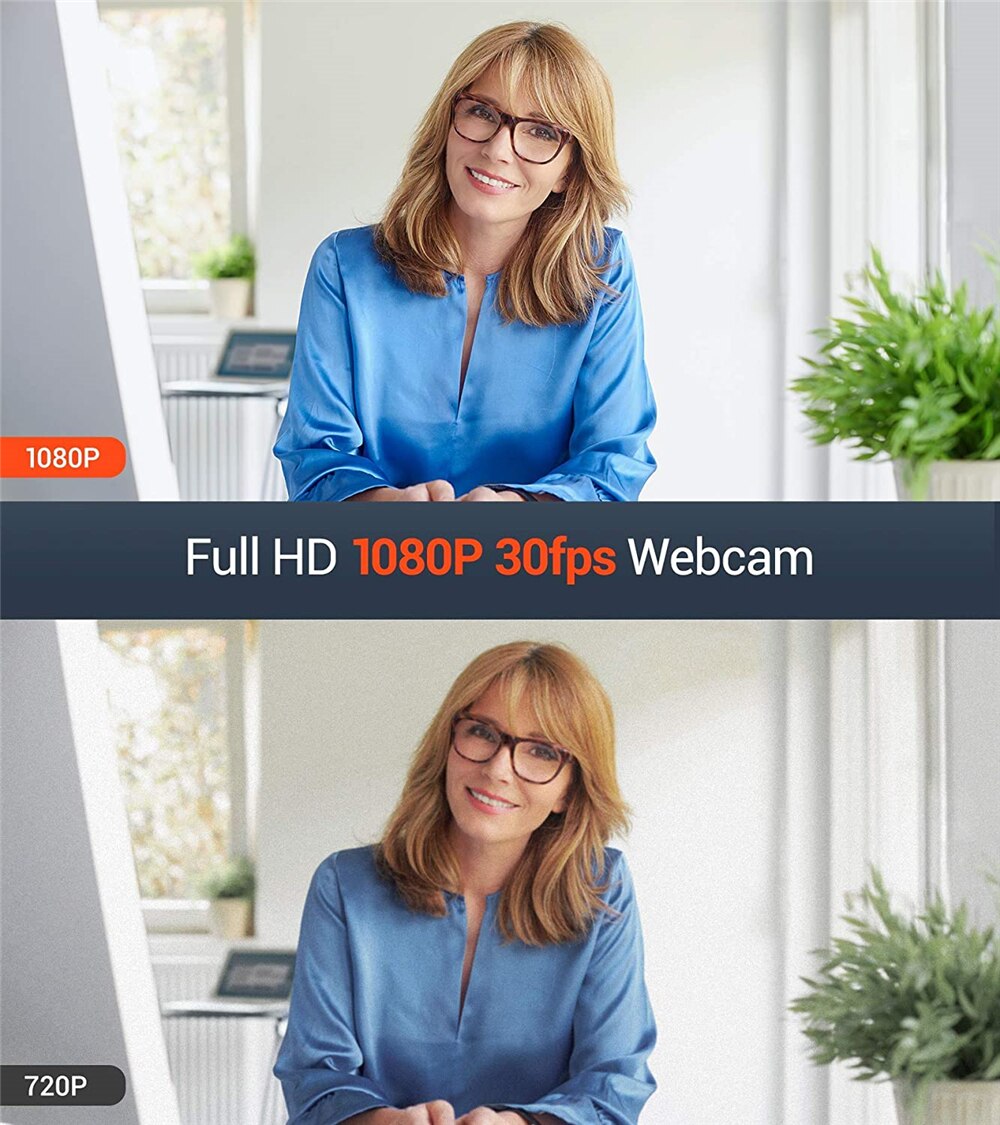 DEPSTECH 1080P 30fps Webcam with Dual Microphone Cover and Tripod Auto Light Correct USB Mini Web Camera for PC Desktop Laptop