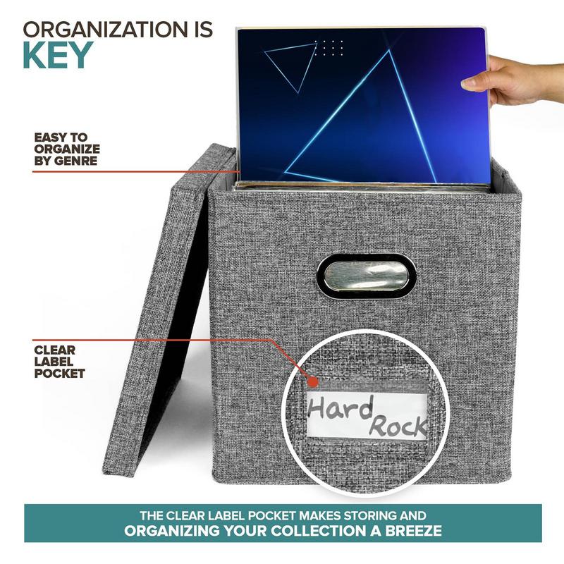 12- tommers oppbevaringsbokser til vinylplater med lokk og håndtak, stilig og praktisk lp-plateorganisator til plater