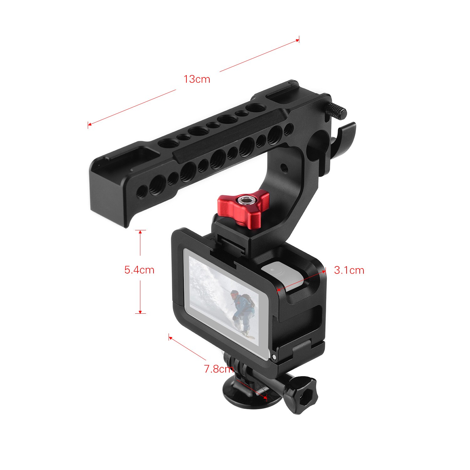 Andoer Metal Camera Cage with Cold Shoe Mount 1/4 Screw Interfaces Compatible with OSMO ACTION Vlogging Shooting Case