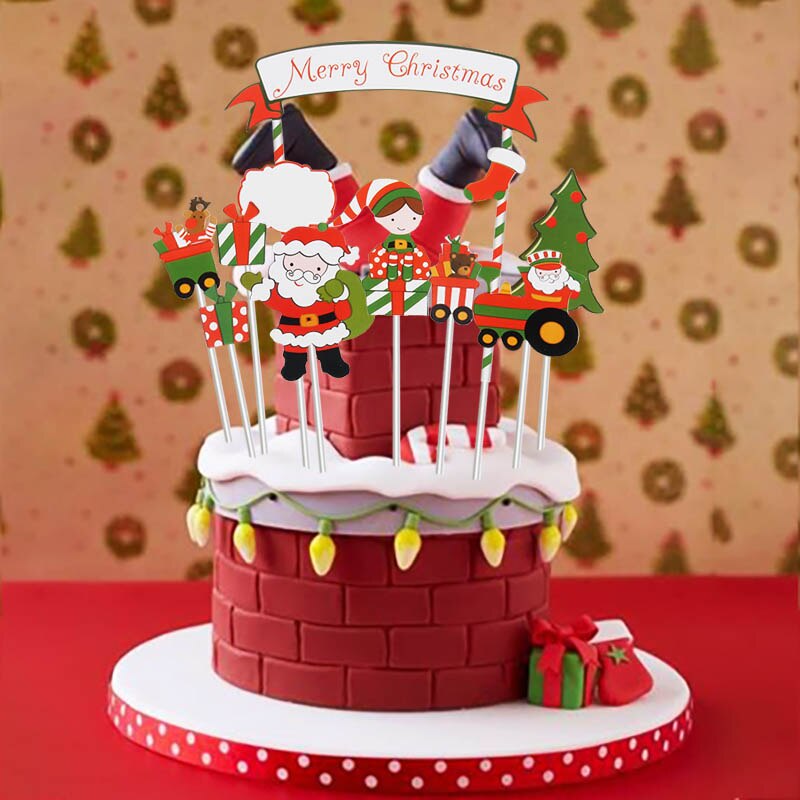 Glædelig jul brev kage topper julemand snemand tog kage topper dekoration julepynt til hjemmebord