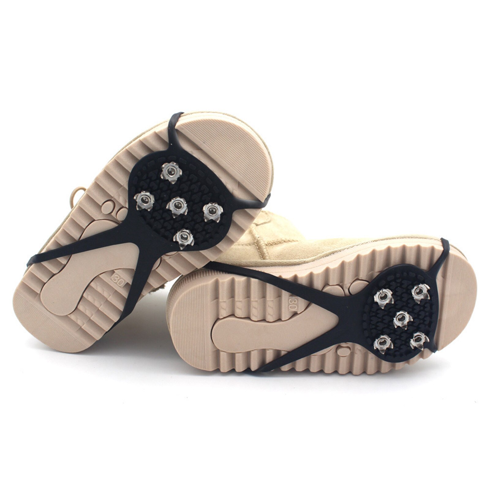 Ice Walk Traction Cleats for Shoes Boots, Snow Crampons Grippers with 5 Steel Studs, Anti Slip Stretch Spikes Cover Overshoe