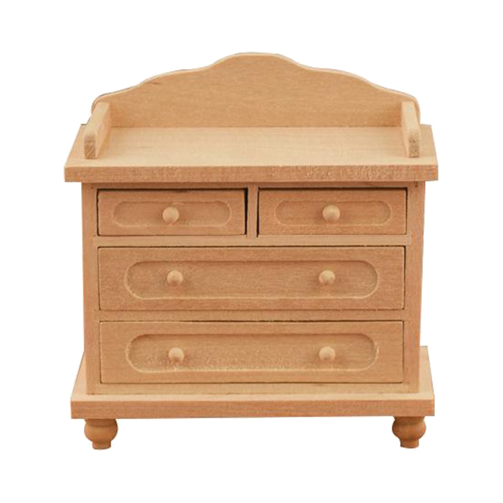 1/12 Scale Dolls House Handmade Classic Solid Wood Unpainted Nightstand TV Cabinet with Drawer Bedroom Decor Toy