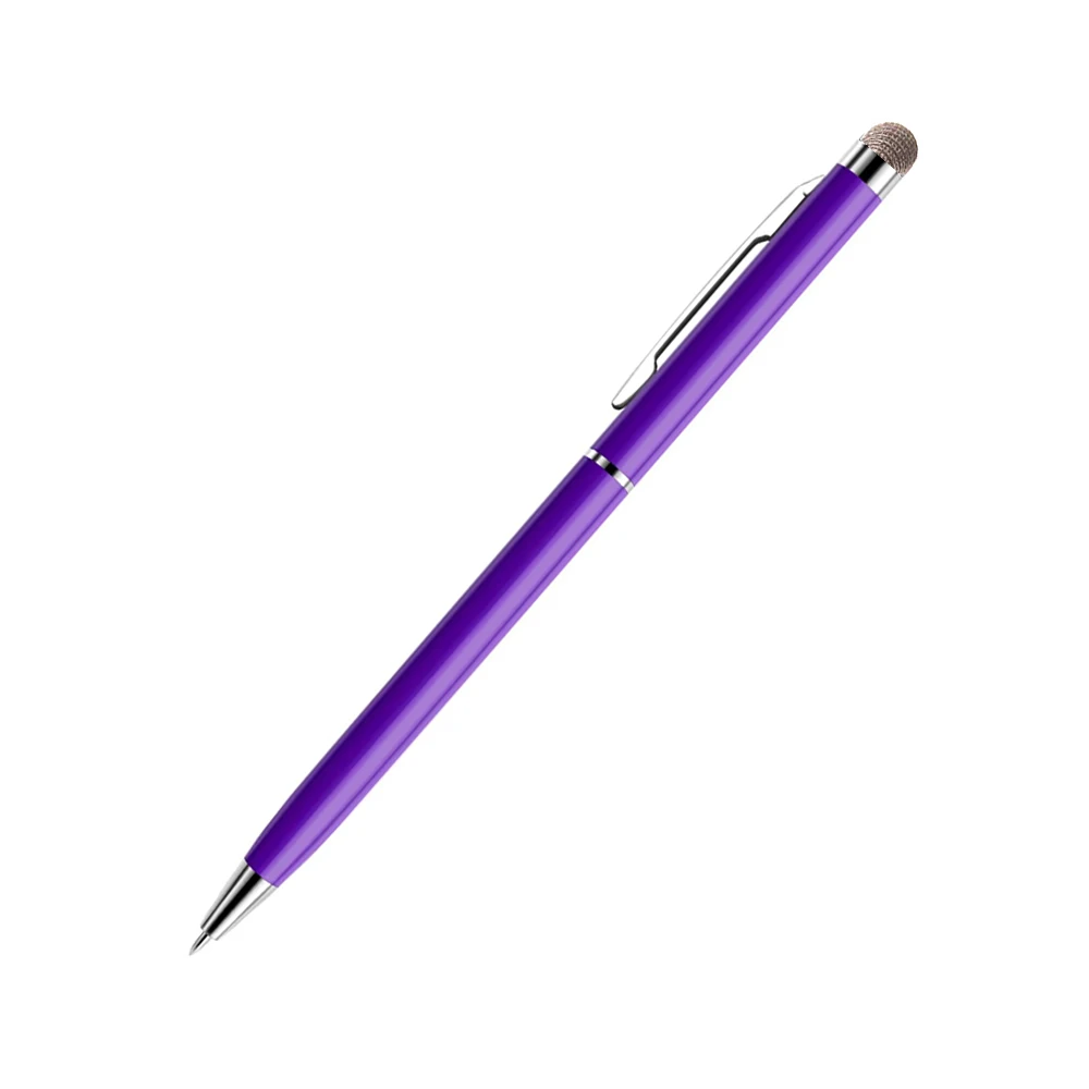 2 In 1 Mini Metal Capacitive Touch Screen Microfiber Stylus With Roller Ballpoint Pen For Apple iPad iPhone: PURPLE / Blue