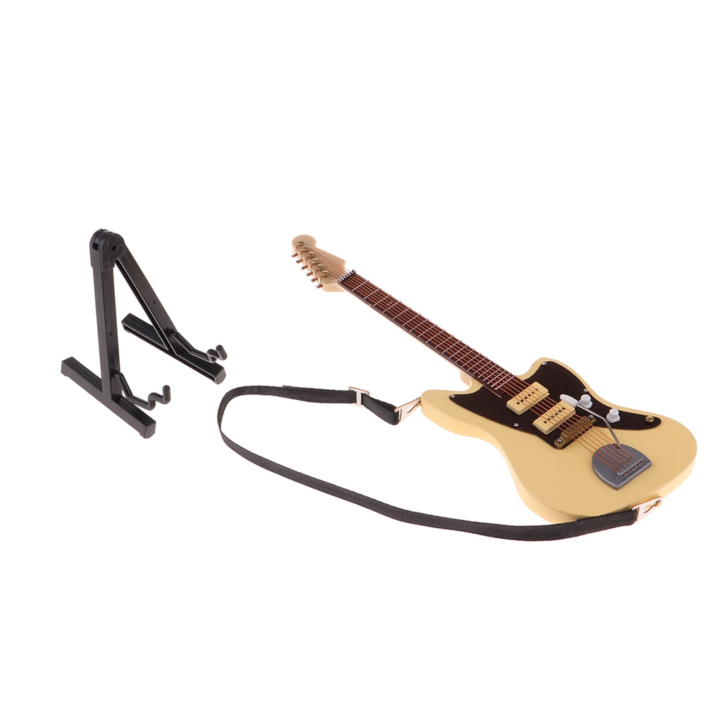 1/6 Houten Mini Gitaar Muziekinstrumenten Model W/Stand Decoratie Beige
