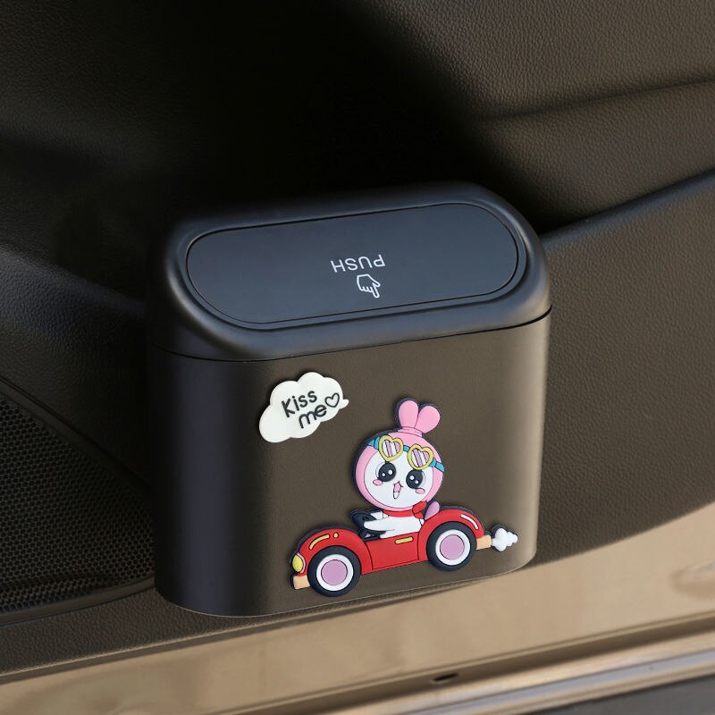 Lata de lixo do carro, porta de suspensão bin de armazenamento, desenhos animados multifuncional caixa de armazenamento frontal, suprimentos criativos no carro