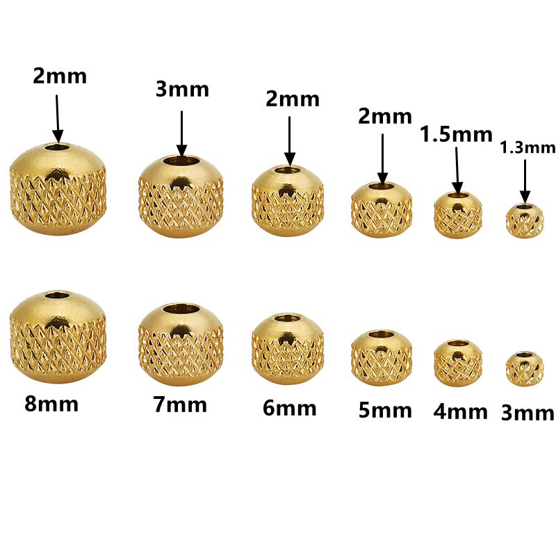 30pcs 3/4/5/6/7/8mm Stainless Steel Beads Gold Color Ridged Cyclinder Tube Spacer Loose Beads for Jewelry Making DIY Findings