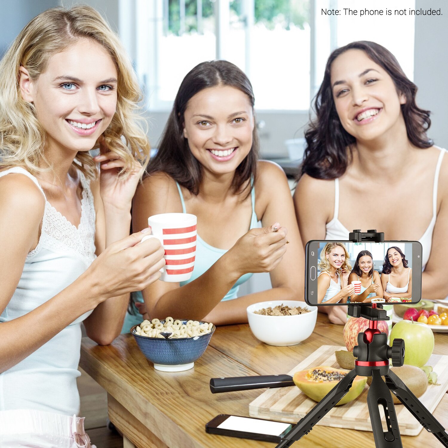 Height Adjustable Phone Table Tripod Stand 360 Horizontal with 1/4 Screw Phone Clamp Cold Shoe Mount with Bubble Level