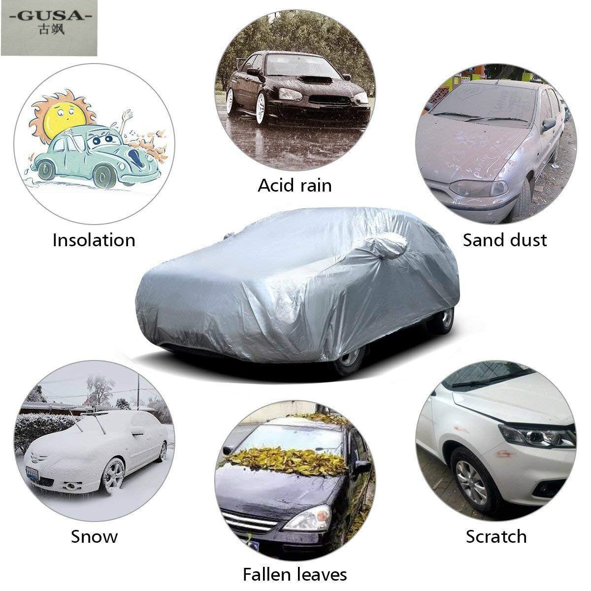 AUTO Waterproof Outdoor Car Top Cover Sun Rain Dust Snow Protection Silver M