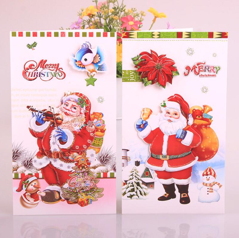 8 Pcs/lot Santa Claus Merry Christmas Greeting Cards 3D Handmade Christmas Card Special Blessing Card