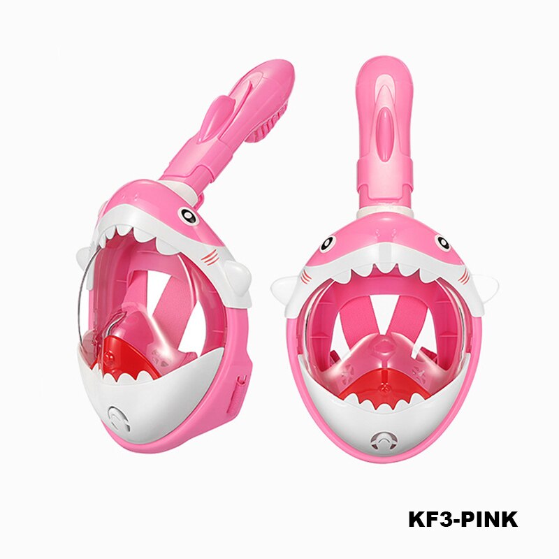 Mascarilla de buceo con forma de tiburón para niños, máscara de silicona, plegable, tubo de respiración completamente seco, equipo de natación: KF3-Pink