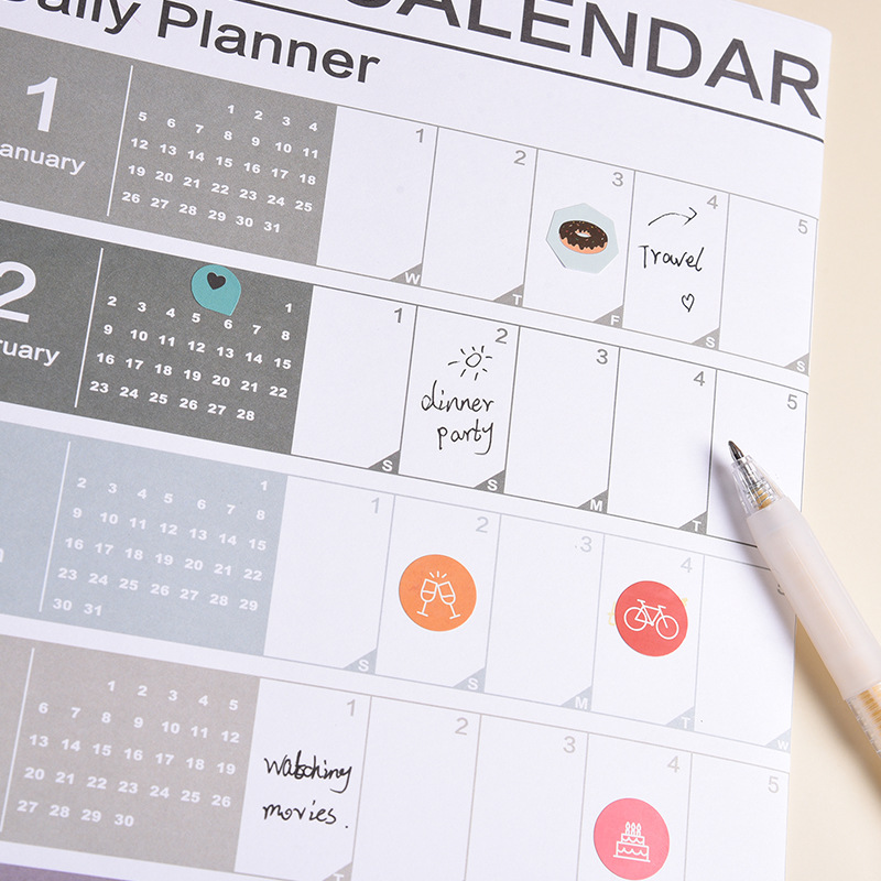 Yearly Daily Calendar Wall Schedule Planner Sheet Paper 365 Day Plan Annual Hanging Planning Weekly Agenda Pad Month 12