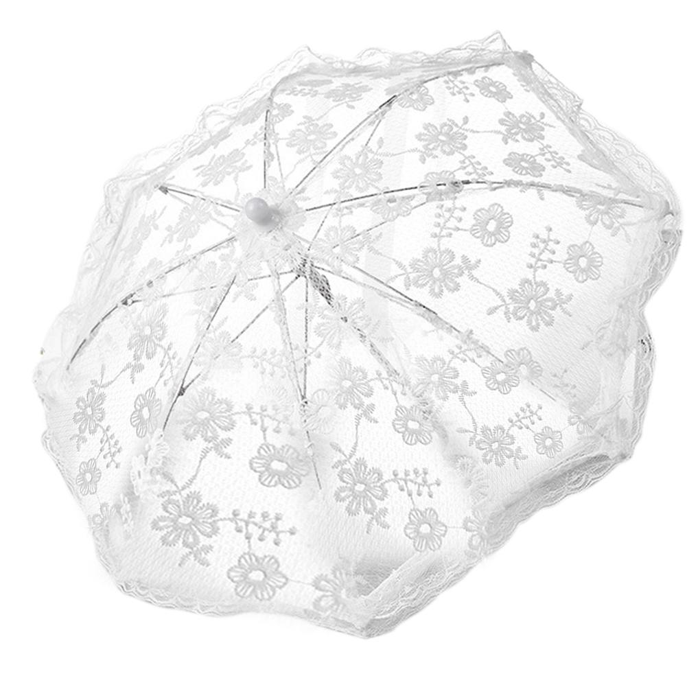 Bryllup blomsterpike hvit dekorativ paraply europeisk og amerikansk stil liten blonderparaply med langt håndtak i rustfritt stål: C