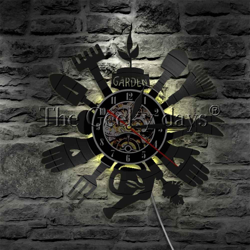 1 pieza de herramientas de jardín, reloj de pared , lámpara de pared LED Retro para decoración de pared, lámpara de pared para cabecera, herramientas de plantación, para jardineros: With Led
