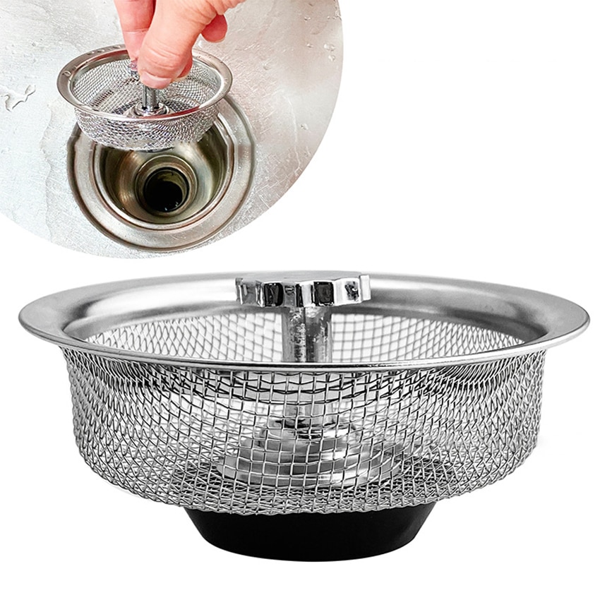 Diskbänkssil propp  - 2- i -1 rostfritt stål sil filter diskbänks avloppssil och propp , 83mm diameter