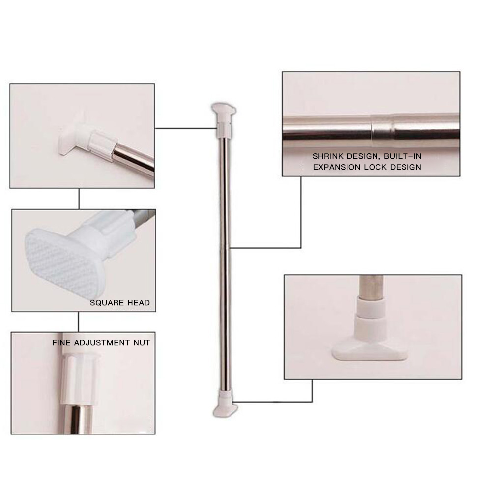 Stainless Steel Shower Curtain Rod Extensible Punch-free Bathroom Thickening Curtain Pole Load Bearing 7 kg