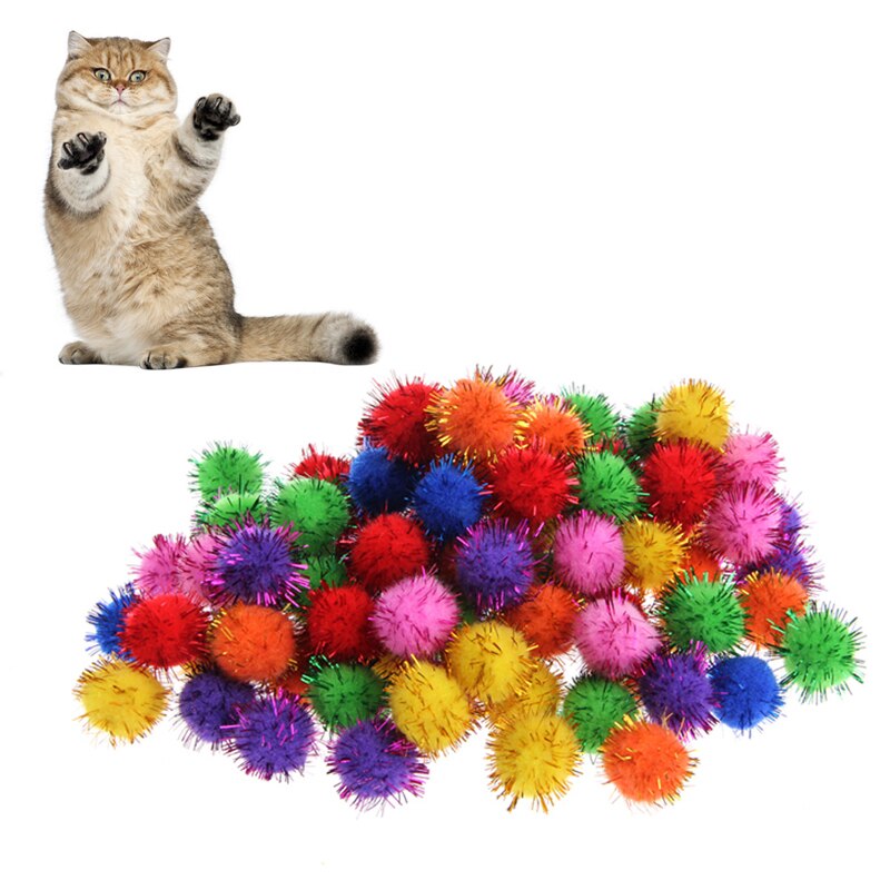 100 PCS Colorful Mini Sparky Glitter Tinsel Balls Small Pom Ball For Cat Toys