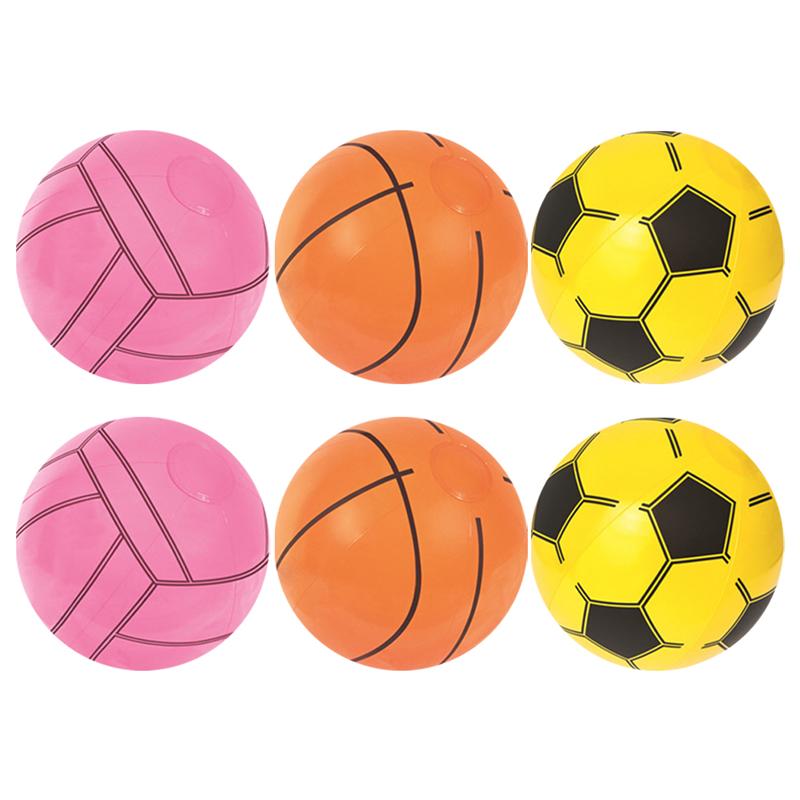 3Pcs Opblaasbare Strand Bal Zomer Opblaasbare Basketbal Voetbal Willekeurige Stijl: Random Color 6pcs