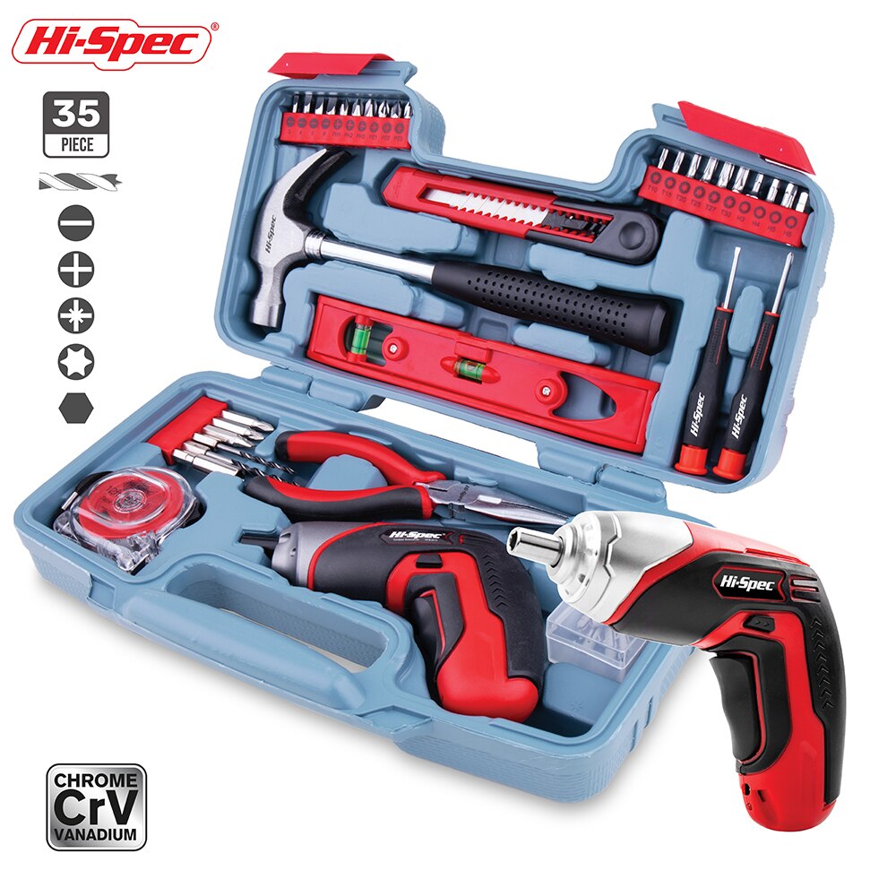 Hi-Spec 42-Delige Gereedschapsset Voor Het Huishouden Algemene Roze Handgereedschap Voor Reparaties In Een Koffer Inclusief Karabijnhaak Sleutelhanger Mini Flesopener