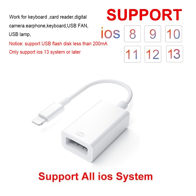 Otg Reader Voor Ios Naar Usb 3.0 Camera Adapter Mobiele Telefoon Accessoires Converter Voor Ipod Keyboard Ios 13 Connector: L-USB-Single