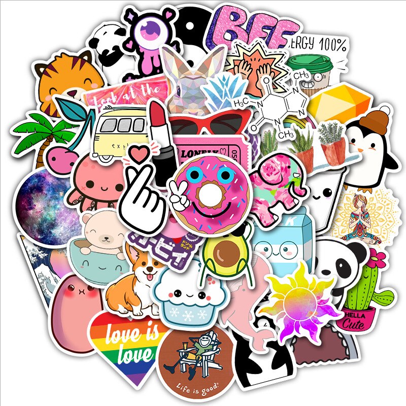 50 PCS Cartoon Simple VSCO Girls Kawaii Stickers For Chidren Toy Waterproof Sticker to DIY Laptop Bicycle Helmet Car Decals