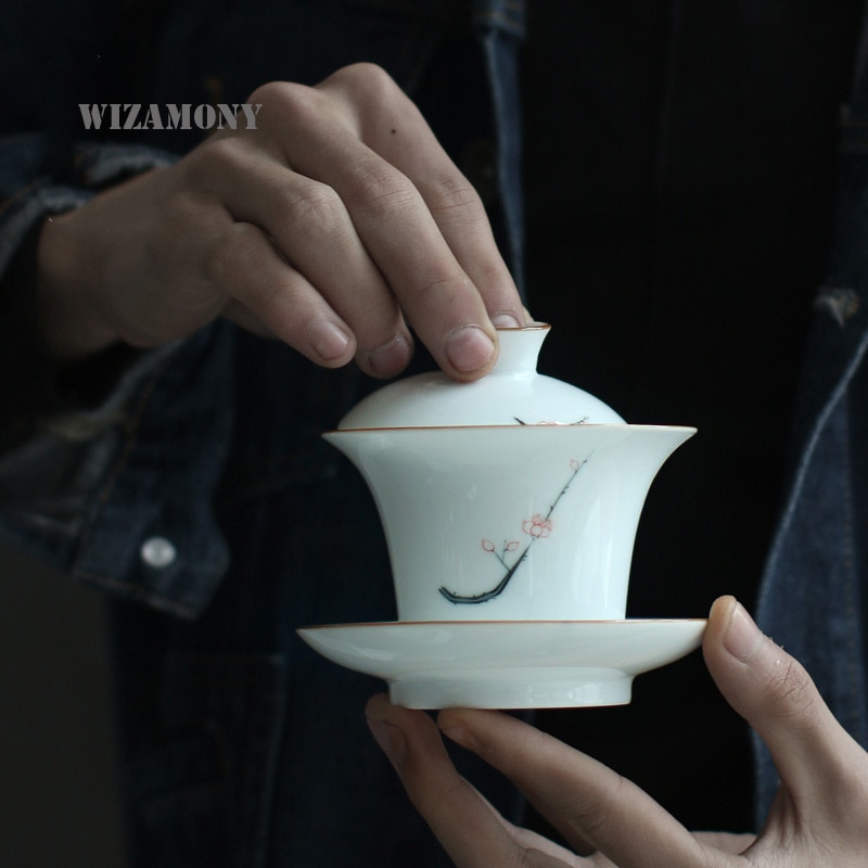 WIZAMONY Chinese 105 ml WIZAMONY Theeservies Gaiwan Handgeschilderde Theepot Jingdezhen Keramische Porselein Celadon
