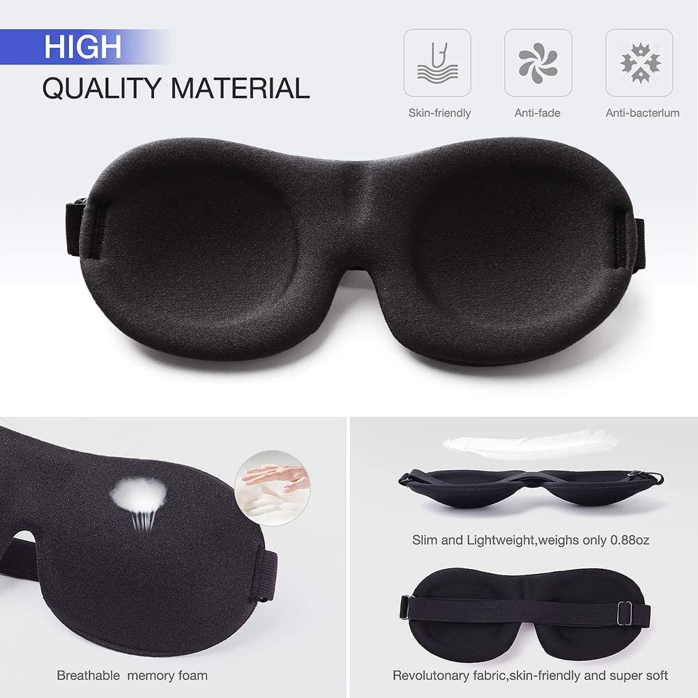 Máscara para dormir mejorada, máscara para ojos opaca contorneada 3D para dormir con correa ajustable, venda para los ojos nocturna suave para siestas