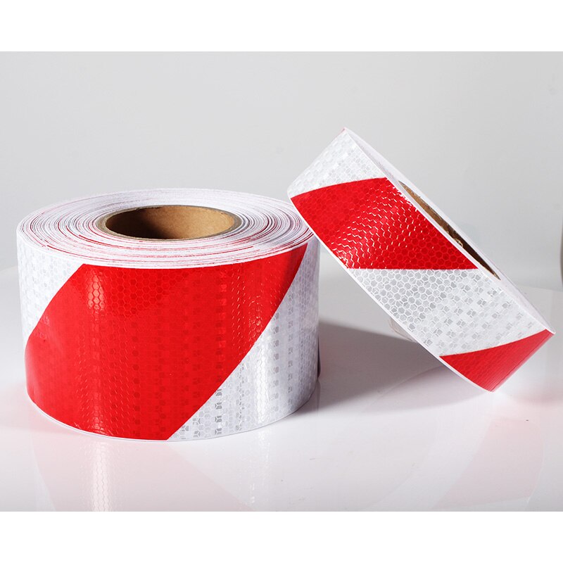 10cm*10m Reflective Sticker Safe Lowes Crystal Fluorescent Printed Checkered Red White Twill Reflective Vinyl Road Marking Tapes