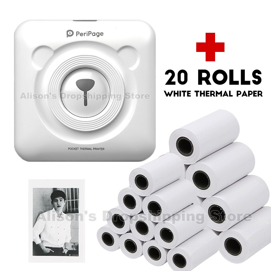 Pocket Printer 58 Mm Mini Draagbare Bluetooth Draadloze Paper Photo Printer Pocket Thermische Afdrukken Usb Verbinding Impresoras Fotos: White-20-ROLLS Paper