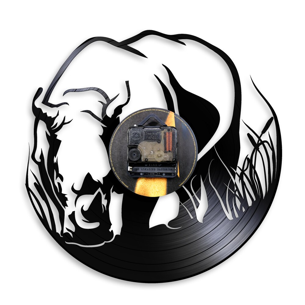 Vinyl Record Wandklok Creatieve Cd Vinyl Neushoorn Safari Nursery Decor 3D Opknoping Afrikaanse Wildlife Jungle Dier