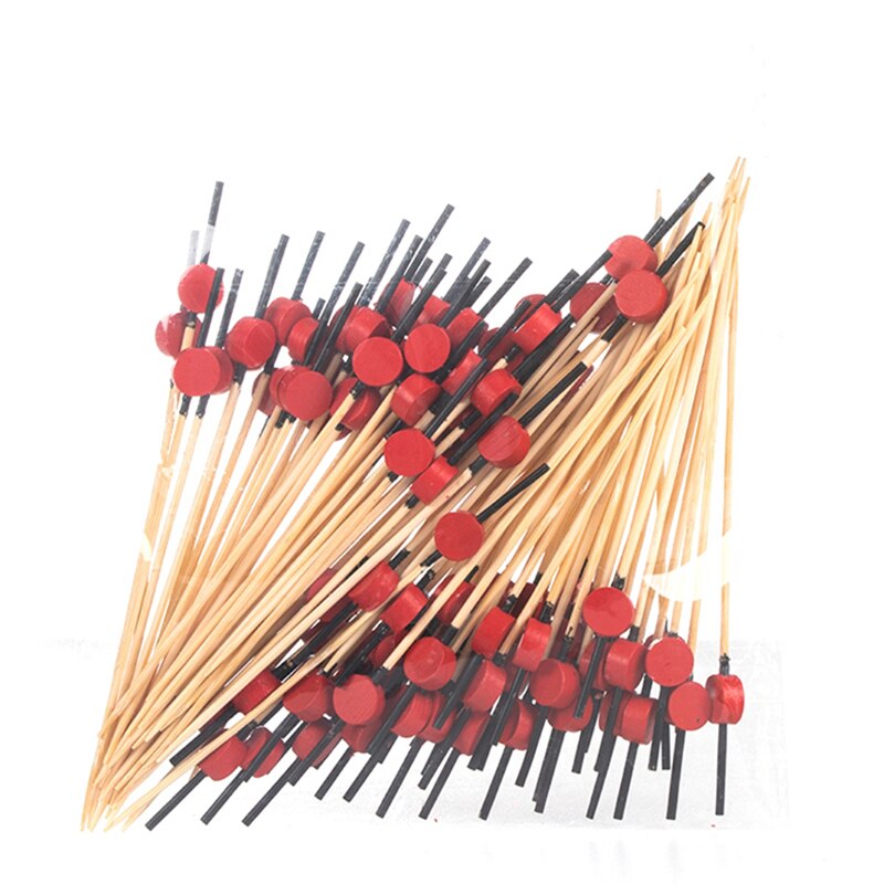 100PCS Gold Beads Bamboo Fruit Sticks For Kids Cocktail Decoration Picks Salad Sandwich Buffet Toothpicks Wedding Party Supply: Black Red Style