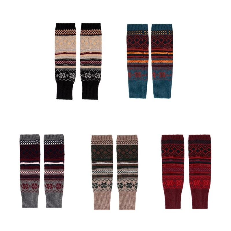 CPDD Bohemian Women Winter Extra Long Leg Warmers Multicolor Geometry Pattern Boot Cuffs Jacquard Crochet Knit Faux Wool Thigh