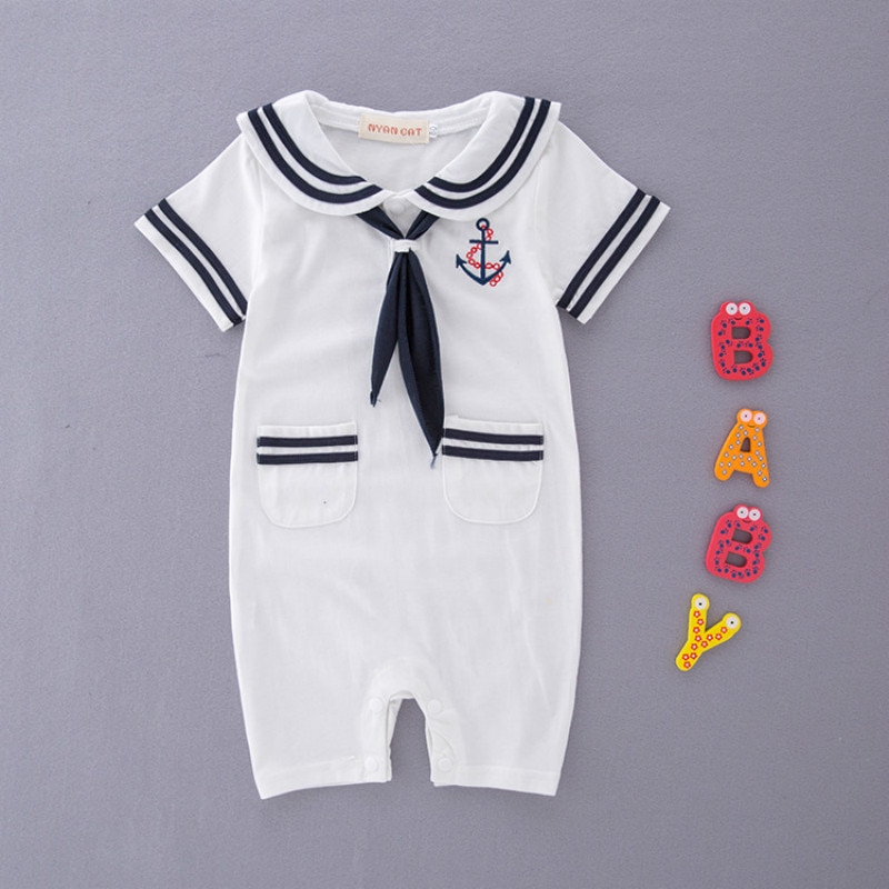 Summer Rompers For Baby Boys Sailor Suit Navy Style Comfortable Baby Clothes Kid Clothing Breathable Year Suit For Boys