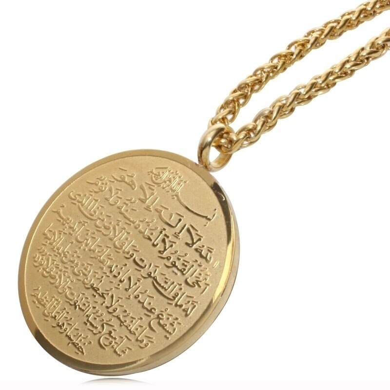 Ketting Islam Moslim Arabische God Schrift Sliding Lange Ketting Amulet Ketting Punk: Goud-kleur