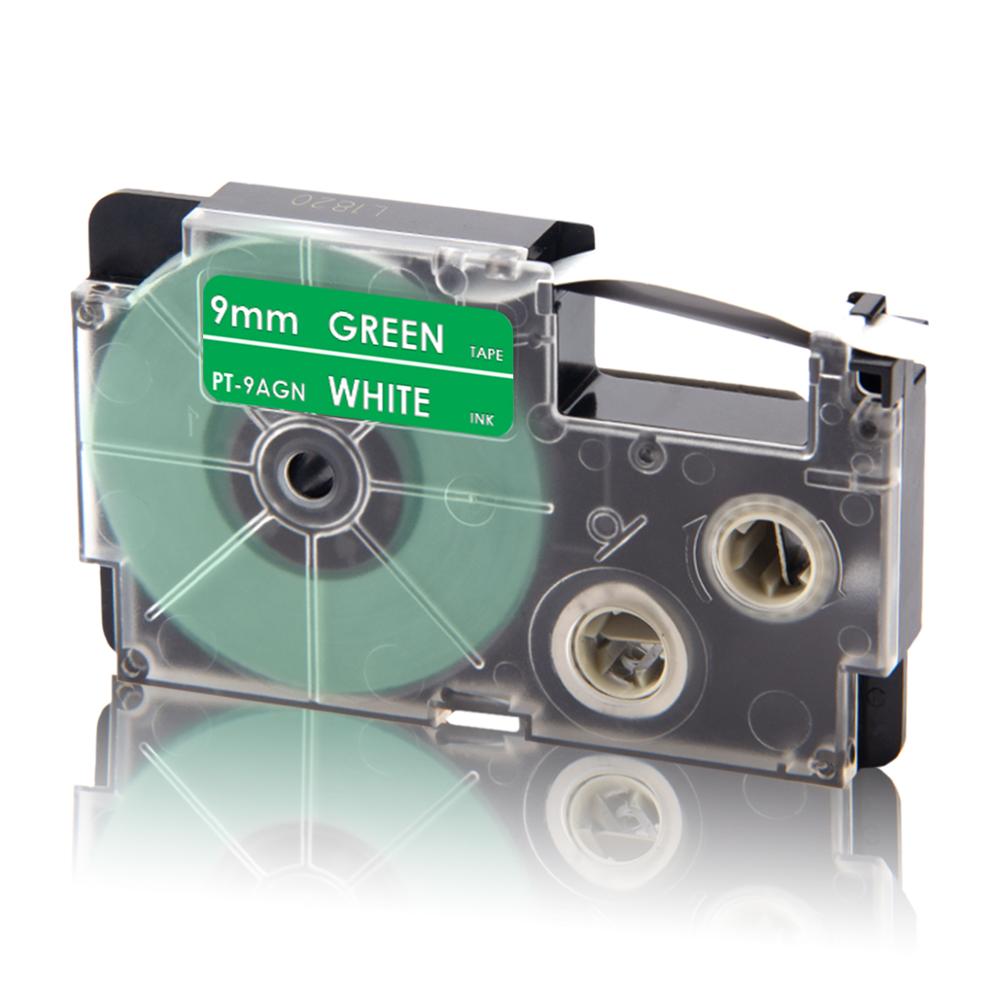 UniPlus XR-9WE Label Tapes Compatible Casio 9mm XR 9WE Black on White for KingJim Label Printer KL-M5 KL-M6 KL-M7 KL-M20 KL-M30: White on Green