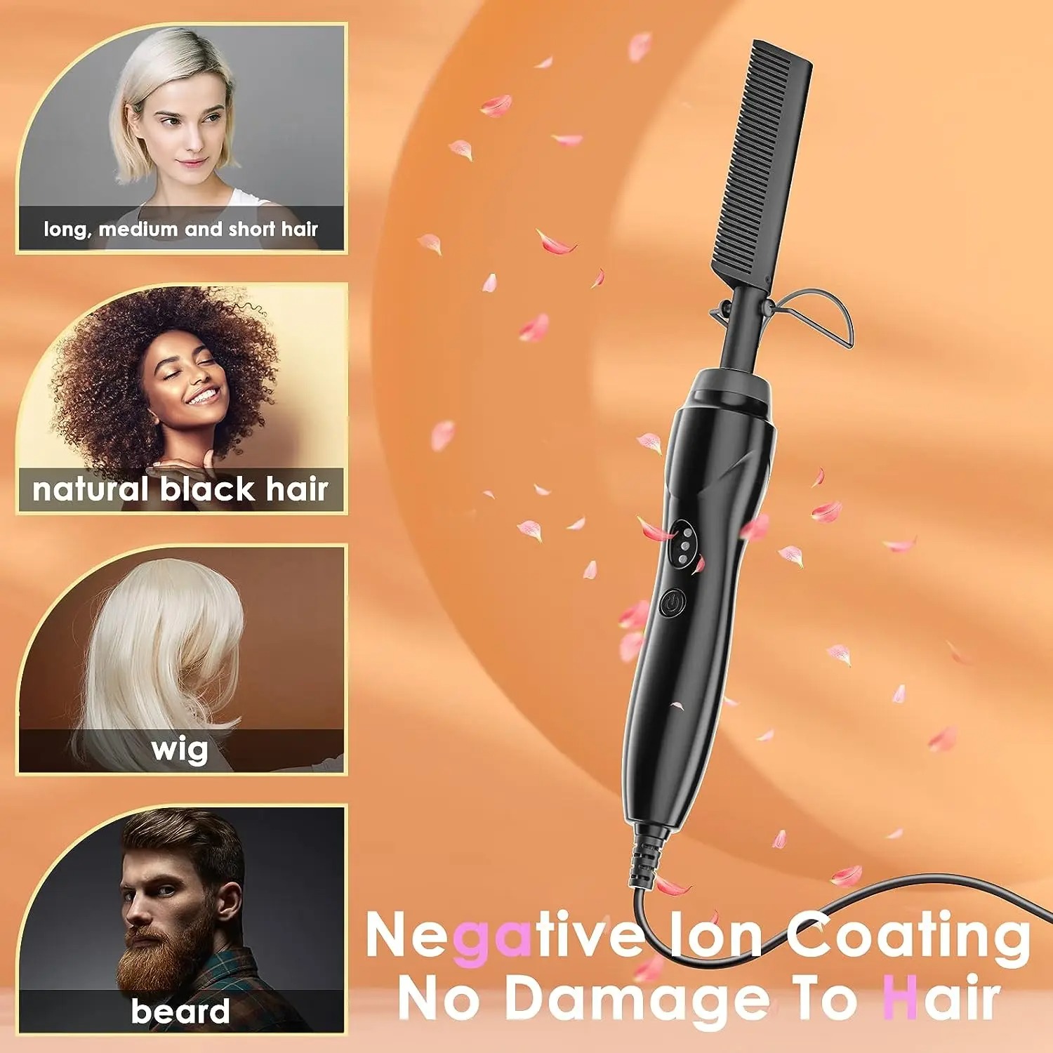 UNTIOR Dry And Wet Straight Hair Curling Copper Comb Bangs Straight Hair Electric Heating Curling Comb Hair Comb